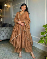 Designer Multi Chinon Silk Embroidery Work Anarkali Suit With Dupatta