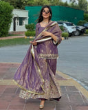 Exclusive Light Purple Pure Silk Sequence Work Sharara Suit With Dupatta
