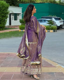 Exclusive Light Purple Pure Silk Sequence Work Sharara Suit With Dupatta