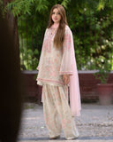 Exclusive White Pure Chiffon Embroidery Work Pakistani Suit With Pink Dupatta