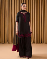 Exclusive Black Pure Crep Sequence Work Farshi Suit With Dupatta