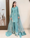 Exclusive Sea Green Crep Silk Embroidery Work Farshi Suit With Dupatta