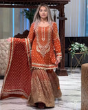 Exclusive Black , Fanta & Pink Soft Georgette Embroidery Work Gharara Suit With Dupatta