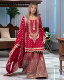 Exclusive Black , Fanta & Pink Soft Georgette Embroidery Work Gharara Suit With Dupatta