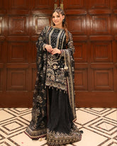 Exclusive Black Chinon Silk Sequence Work Sharara Suit With Dupatta