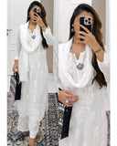 Ready To Wear White Maslin Silk Embroidery Work Pant Suit With Dupatta