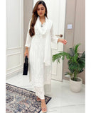 Ready To Wear White Maslin Silk Embroidery Work Pant Suit With Dupatta