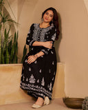 Ready To Wear Black Rayon Cotton Embroidery Work Pant With Suit