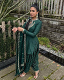Ready To Wear Dark Green Silk Embroidery Work Salwar Suit With Dupatta