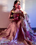 Ready To Wear Rose Gold Satin Silk Embroidery Work Anarkali Sharara Suit With Dupatta