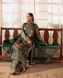 Ready To Wear Bottle Green Chinon Silk Floral Printed Pakistani Suit With Dupatta