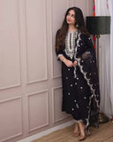 Ready To Wear Black Soft Georgette Embroidery Work Pant Suit With Dupatta