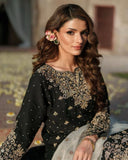 Ready To Wear Black & Cream Chinon Silk Embroidery Work Palazo Suit With Dupatta
