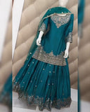 Ready To Wear Rama Chinon Silk Embroidery Work Sharara Suit With Dupatta