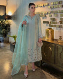 Ready To Wear Sea Green Chinon Silk Embroidery Work Pakistani Suit With Dupatta