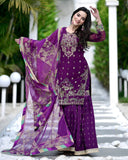 Ready To Wear Purple Soft Georgette Embroidery Work Gharara Suit With Dupatta