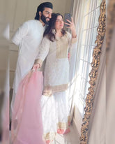 Ready To Wear Cream Soft Georgette Embroidery Work Gharara Suit With Dupatta