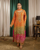 Ready To Wear Orange Chinon Silk Embroidery Work Pakistani Suit With Dupatta