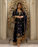 Ready To Wear Neavy Blue Soft Georgette Embroidery Work Pakistani Suit With Dupatta