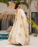 Exclusive Cream Chinon Silk Embroidery Work Anarkali Gown With Dupatta