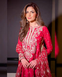 Ready To Wear Red Roman Silk Sequence Work Pakistani Suit With Dupatta