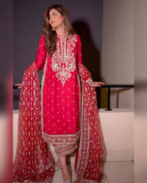 Ready To Wear Red Roman Silk Sequence Work Pakistani Suit With Dupatta