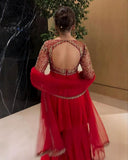 Exclusive Red Soft Georgette Sequence Work Sharara Suit With Dupatta