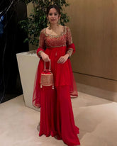 Exclusive Red Soft Georgette Sequence Work Sharara Suit With Dupatta