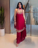 Exclusive Red Soft Georgette Sequence Work Gharara Suit With Dupatta