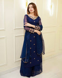 Exclusive Neavy Blue Soft Georgette Sequence Work Palazo Suit With Dupatta