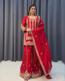 Exclusive Red Soft Georgette Sequence Work Sharara Suit With Dupatta