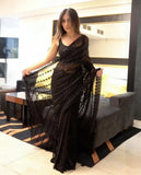 Ready To Wear Black Soft Net Sequence Work Saree With Blouse