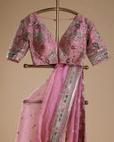 Exclusive Pink Organza Silk Embroidery Work Saree With Blouse