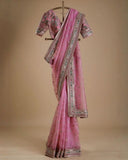Exclusive Pink Organza Silk Embroidery Work Saree With Blouse