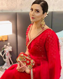 Exclusive Hot Red Organza Silk Embroidery Work Saree With Blouse