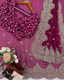 Exclusive Yellow & Pink Chiffon Silk Embroidery Work Saree With Blouse