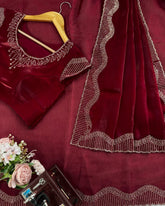 Exclusive Maroon Jimmy Silk Embroidery Work Saree With Blouse