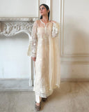 Ready To Wear Cream Soft Net Embroidery Work Pakisani Suit With Dupatta