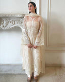 Ready To Wear Cream Soft Net Embroidery Work Pakisani Suit With Dupatta