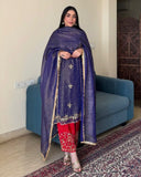 Ready To Wear Purple & Pink Gold Crush Embroidery Work Pant Suit With Dupatta