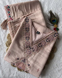 Exclusive Peach Roman Silk Hand Work Pant Suit With Dupatta