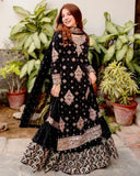 Ready To Wear Black Pure Georgette Embroidery Work Farsi Sharara Suit With Dupatta