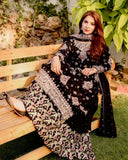 Ready To Wear Black Pure Georgette Embroidery Work Farsi Sharara Suit With Dupatta