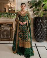 Ready To Wear Dark Green Soft Georgette Embroidery Work Sharara Suit With Dupatta