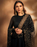 Ready To Wear Black Chinon Silk Embroidery Work Anarkali Suit With Dupatta