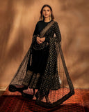 Ready To Wear Black Chinon Silk Embroidery Work Anarkali Suit With Dupatta