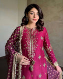 Ready To Wear Hot Pink Chinon Silk Embroidery Work Farzi Suit With Dupatta
