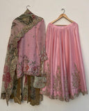 Ready To Wear Pink Chinon Silk Embroidery Work Sharara Suit With Dupatta