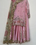 Ready To Wear Pink Chinon Silk Embroidery Work Sharara Suit With Dupatta