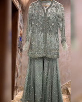 Ready To Wear Green & Pink Net Embroidery Work Palazo Suit With Dupatta